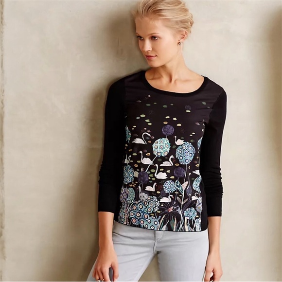 Anthropologie Knitted & Knotted Swan Tableau Michelle Morin Blouse Size Small - Picture 2 of 10